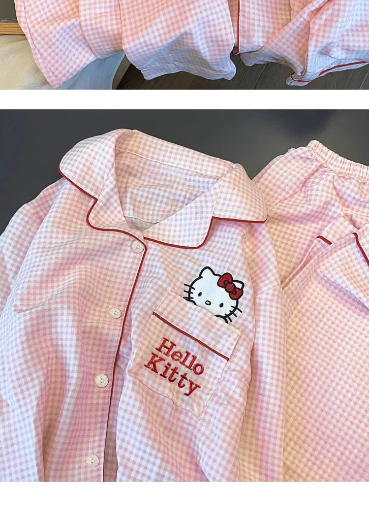 New Anime Sanrio Short Pajamas Hello Kitty Kuromi Kawaii Cartoon Loose Sleepwear Pajamas Sets Short Clothes Girl Birthday Gifts