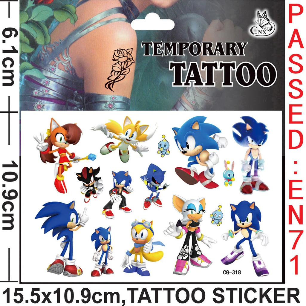 Cartoon Sonic The Hedgehog Tattoo Stickers Waterproof Cute Anime Sticker Birthday Party Supplies Decoration Kids Gift