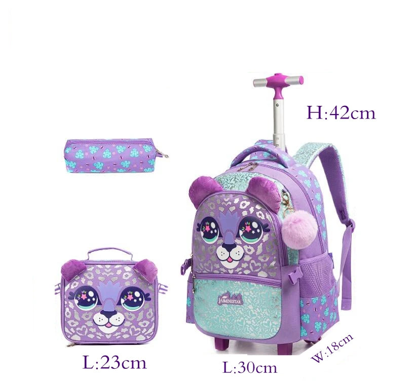 Kids School Trolley Bags 3 In 1 School Rolling Backpack Bag For Girls Children Travel Rolling Luggage Bag Unicorn Schoolbag