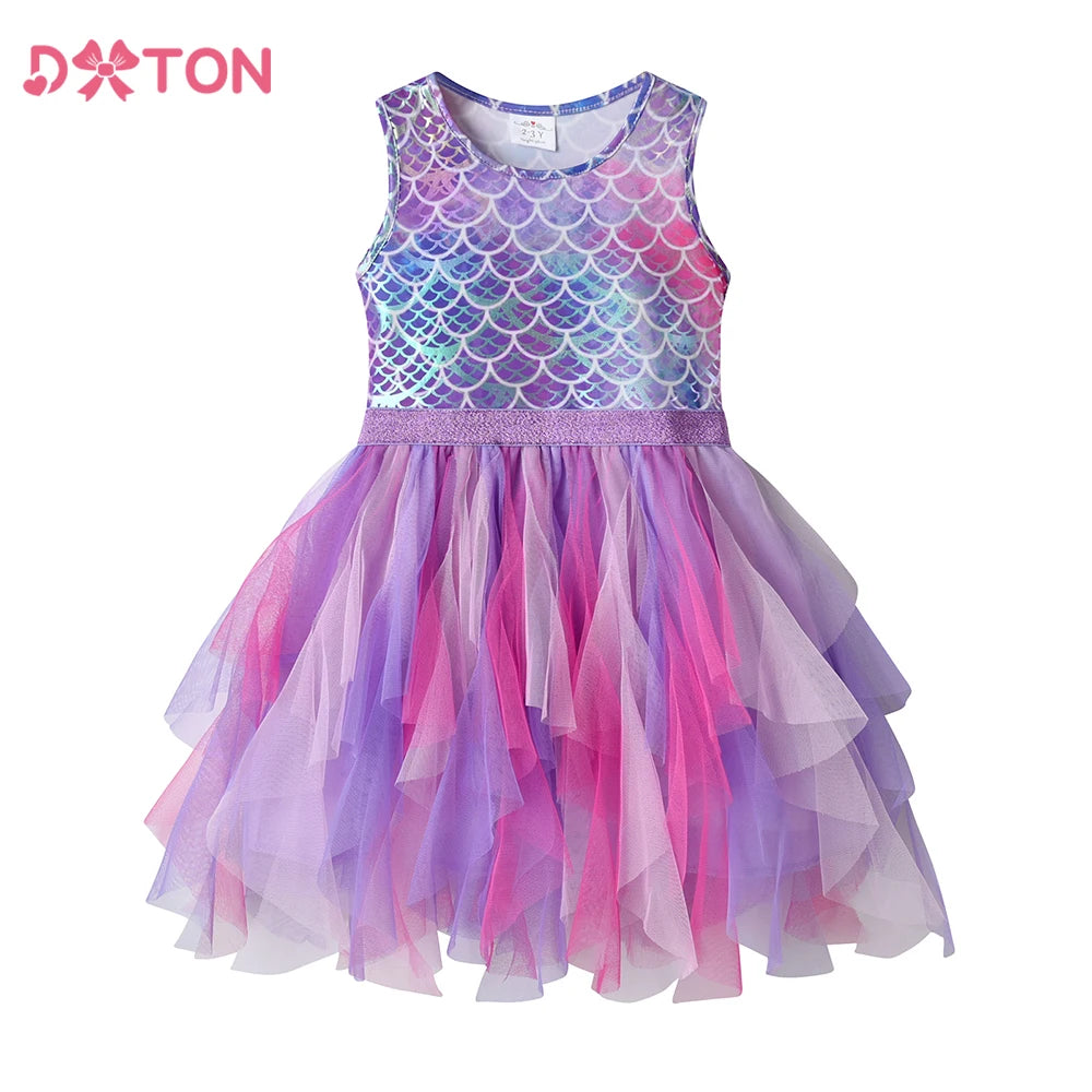 DXTON Summer Princess Sleeveless Dress Children Birthday Party Clothing Irregular Layer Prom Girls Dresses Kids Tulle Costumes