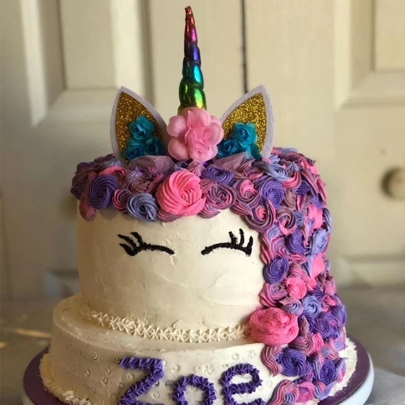 Unicorn Cake Toppers Rainbow Unicorn Horn Wings Girl Birthday Party DIY Decoration Cupcake Wrapper Unicorn Theme Party Supplies