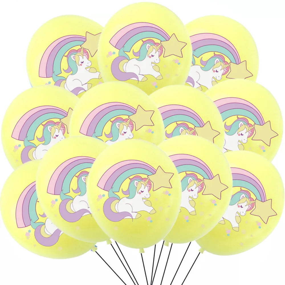 Rainbow Unicorn Latex Balloons for Kids, Birthday Party Decorations, Baby Shower, Party Toys, 12 ", 12Pcs