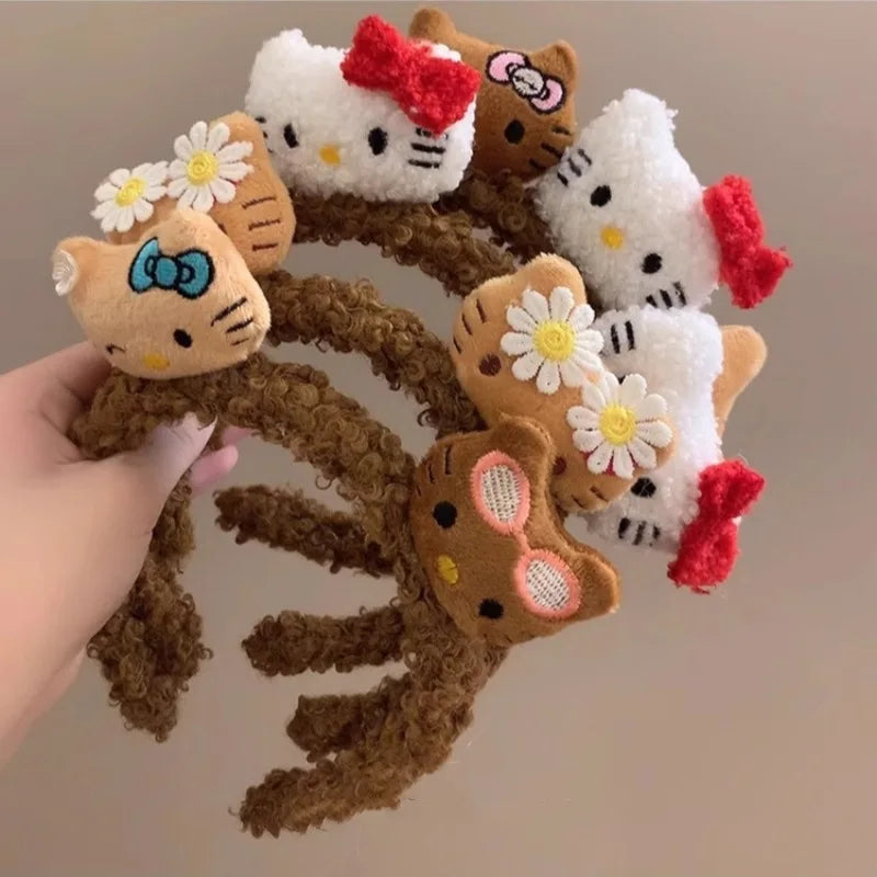 Sanrio Hello Kitty Plush Headband Cute Cartoon Makeup Headwear Hair Accessories Highly Attractive Charm Holiday Gifts