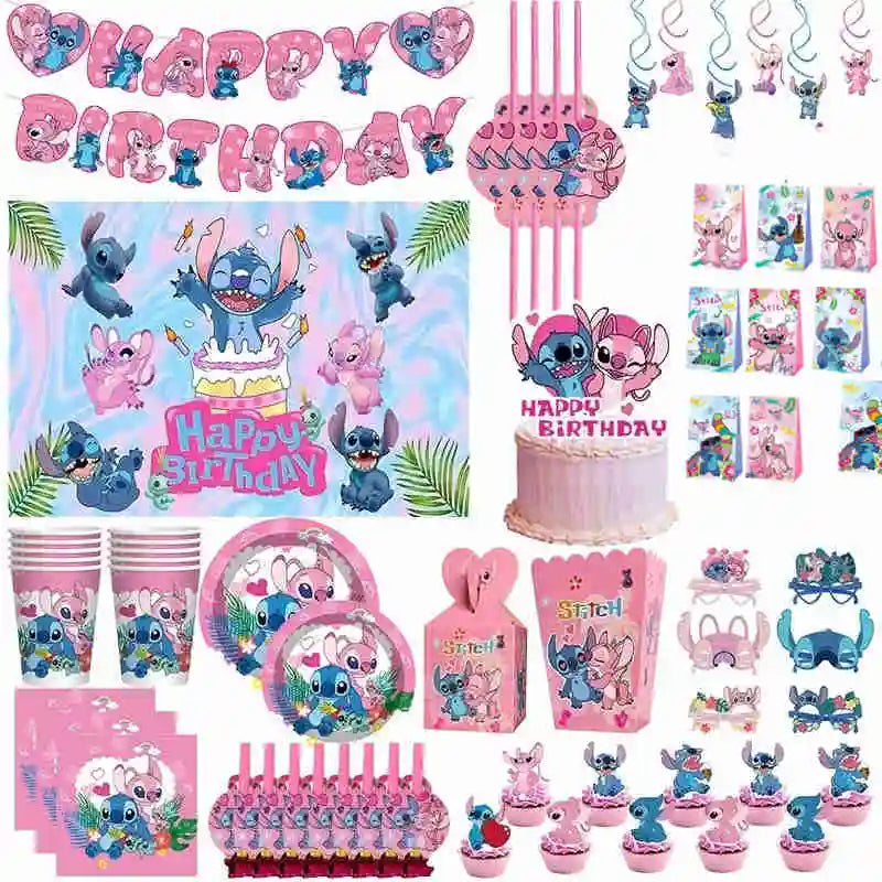 Stitch Birthday Party Supplies Stitch Tableware Set Balloons Backdrop Banner Plates Napkins Tablecloth Birthday Theme Stitch