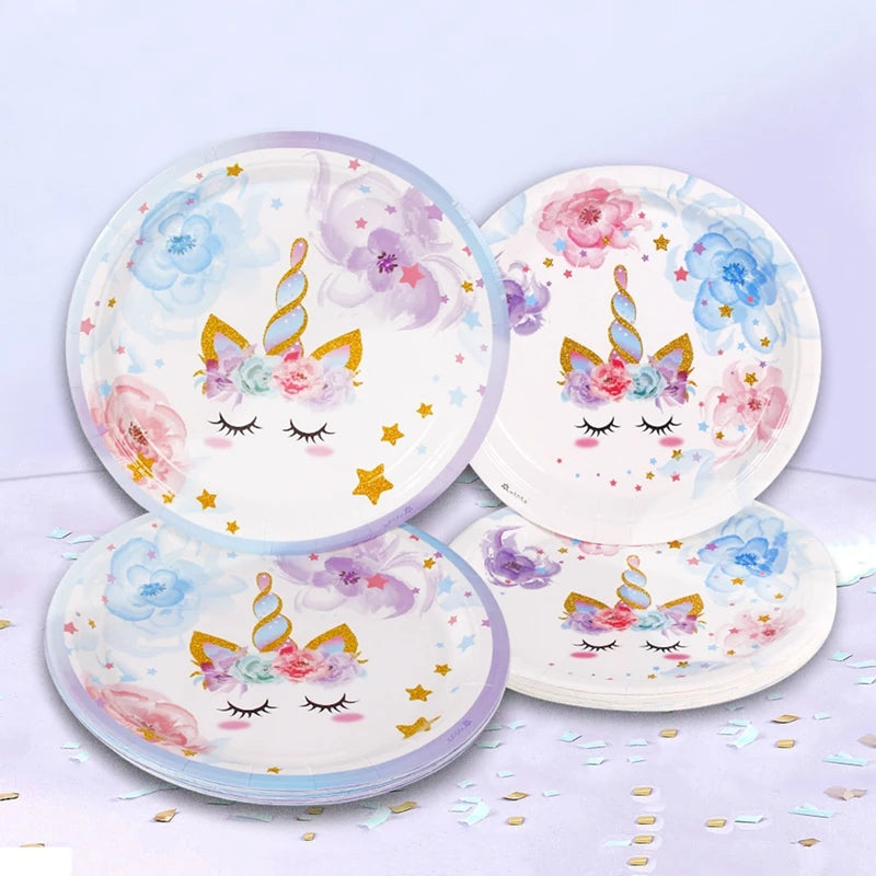 Unicorn Birthday Party Decoration Unicorn Tableware Paper Plates Cups Napkins Toys for Kids Birthday Party Baby Shower Girl