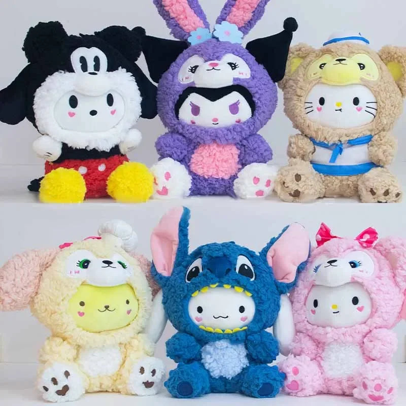 20cm Cute Plush Toys KT Cat Kuromi Cinnamoroll Dog Sanrio Child Plushies Stuffed Toy Stitch Pacha Dog Dolls Pillow birthday Gift