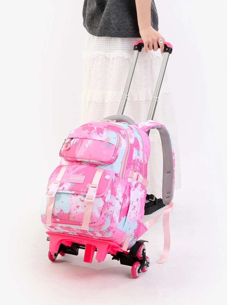 Kids School Backpack with Wheels Rolling Backpack for Girls Student Wheeled Backpack Trolley School Bag Travel Trolley Luggage