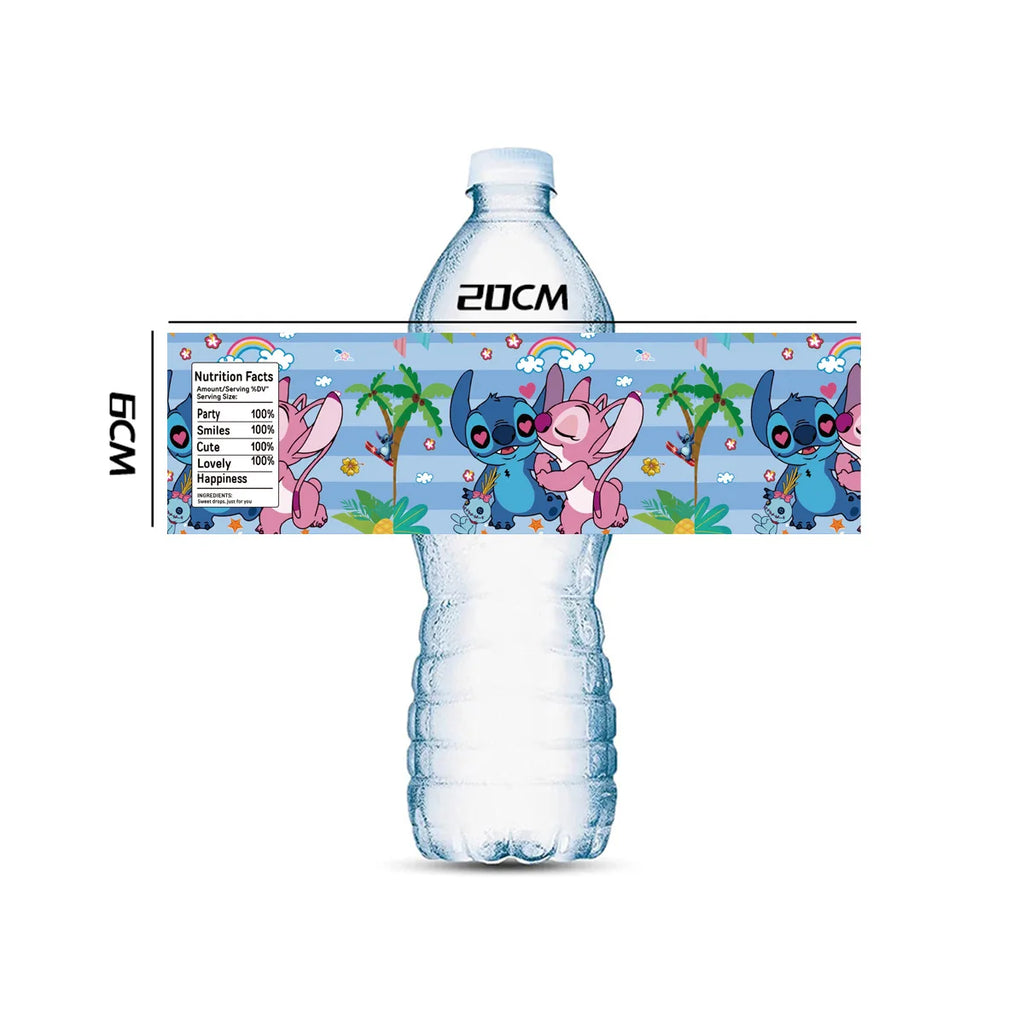 10pcs Lilo and Stitch Water Bottle Label Birthday Decoration Party Supplies Waterproof Stickers for Boys Girls Baby Shower