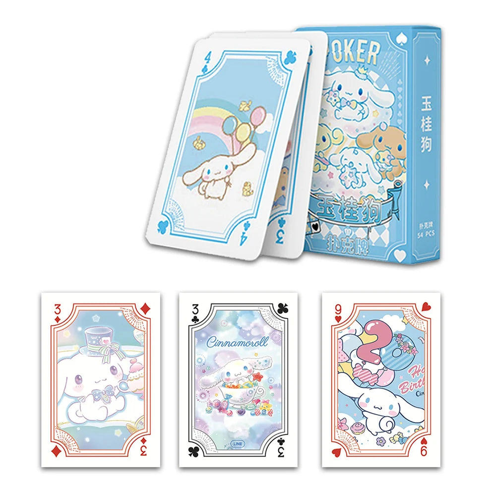 Kawaii Sanrio Poker Playing Cards Board Games Cartoon Hello Kitty Kuromi Cinnamoroll Melody Pompompurin Kids Toys Deck Card Gift