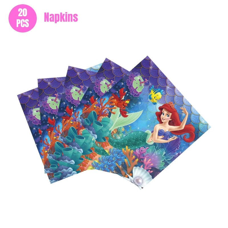 Mermaid Ariel Princess Birthday Party Decorations Disposable Tableware Plate Straw Cup Balloons Baby Shower Party Supplies