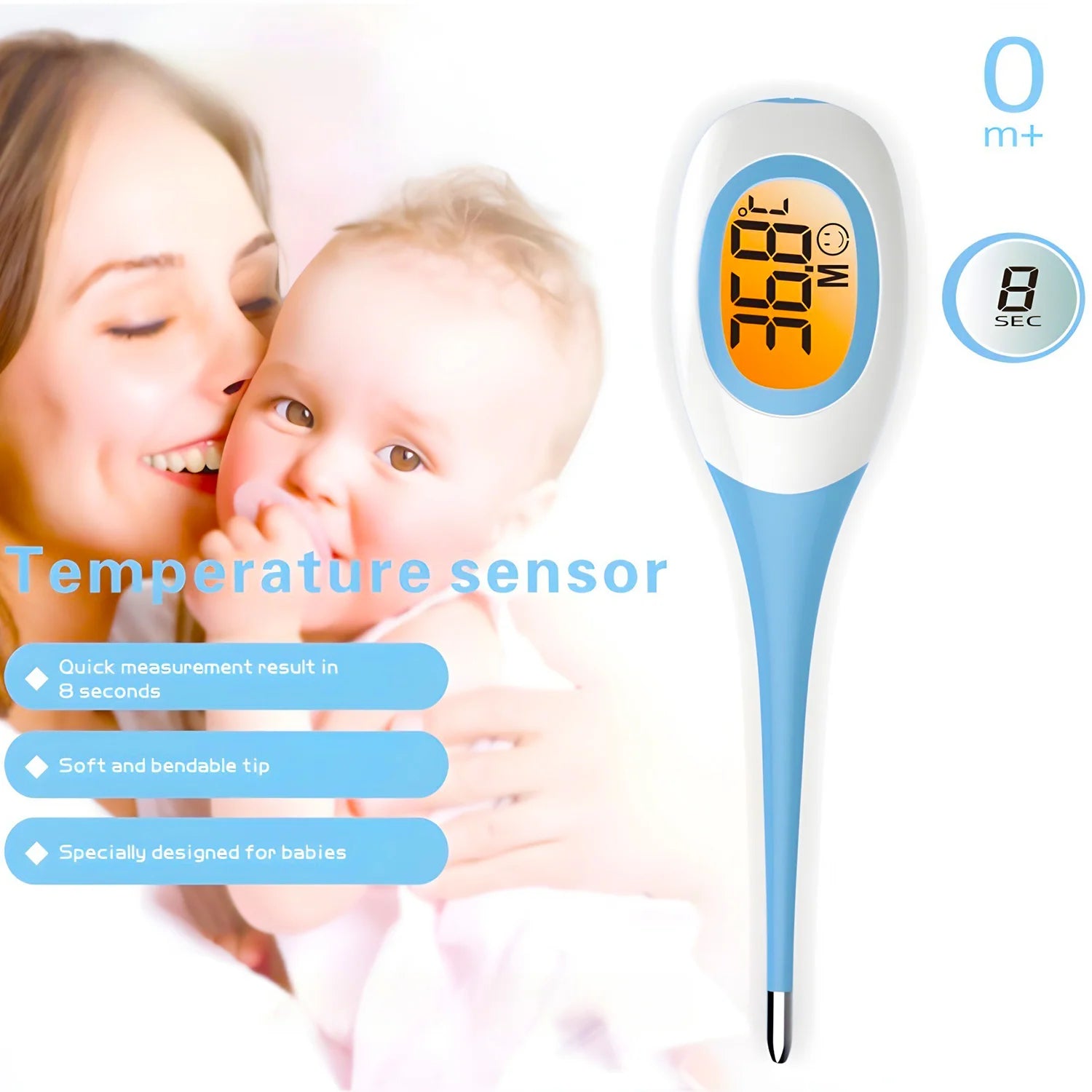8 Seconds Backlit Fever Thermometer Medical Household Digital LCD Medical Fast Measure Kids Baby Child Adult Body Soft