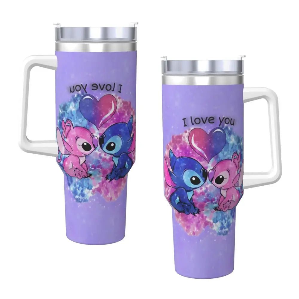 Stainless Steel Tumbler   Stitch Mugs Cup With Straws Travel Cold and Hot Water Bottle Heat Preservation 40oz Thermal Mug
