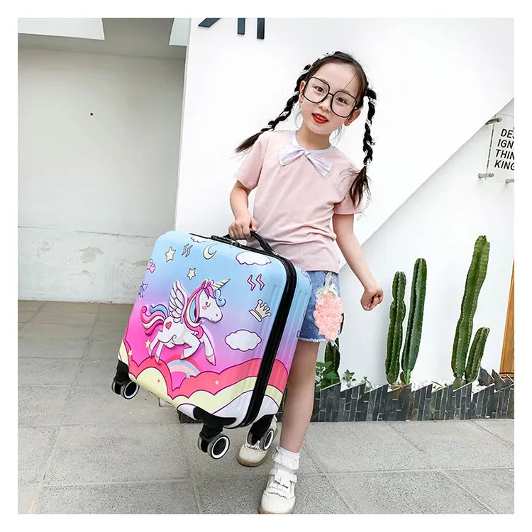 New cartoon kids travel suitcase on wheels,carry on cabin trolley luggage bag,girls rolling luggage case,children gift,suitcase