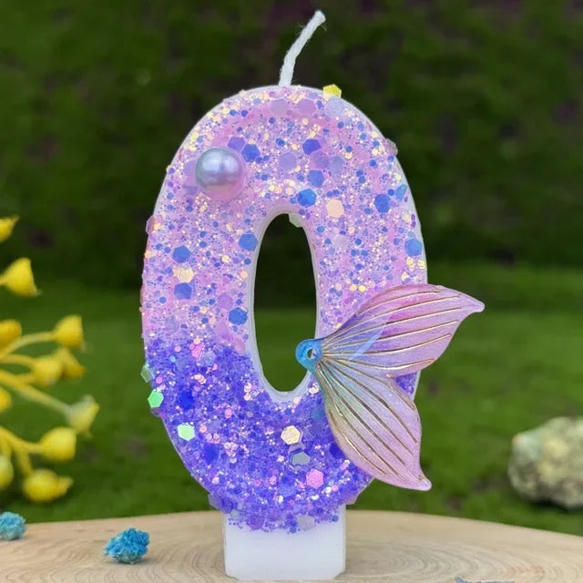 Purple Mermaid Tail Glitter 0-9 Number Candle Birthday Party Candle for Girls Cake Decoration