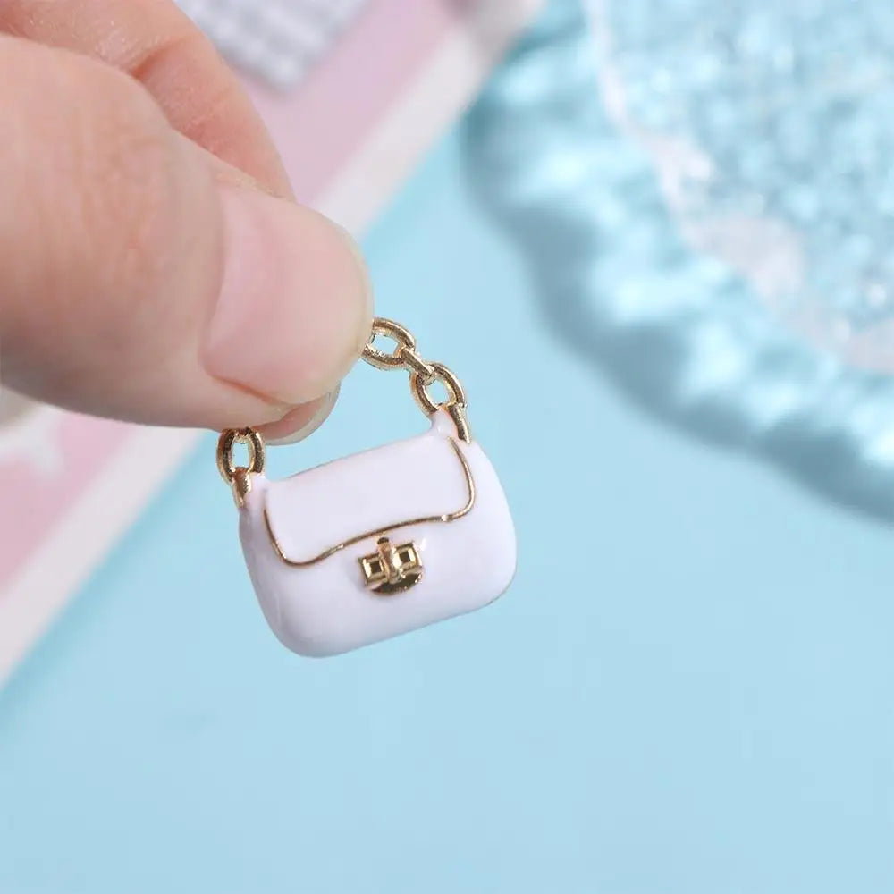 DIY Toy Dollhouse Miniature Metal Handbag Black/White Cute Doll Miniature Bag Decoration Fashion Dollhouse Mini Metal Chain Bag