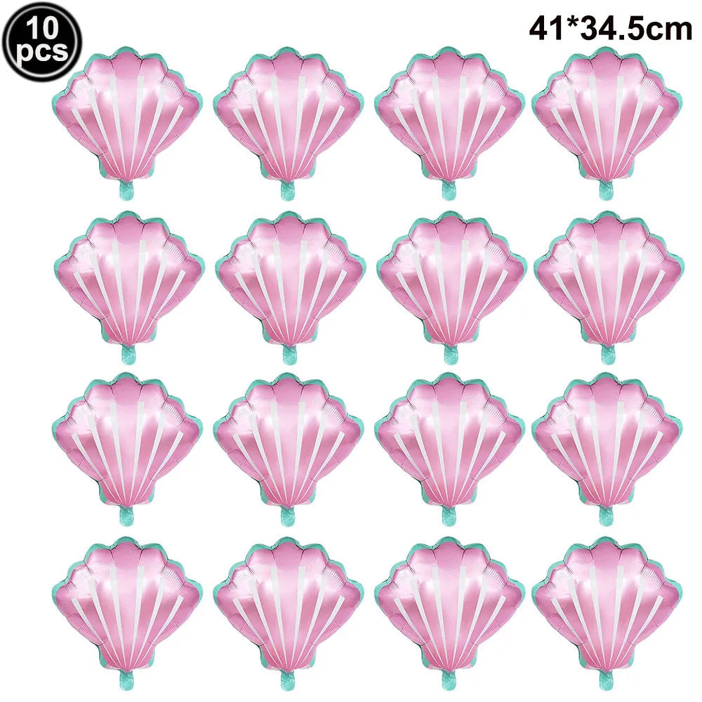 Mermaid Party Balloon 10pcs Mini Shell Foil Balloon Mini Mermaid Shape Balloons Girls Birthday Mermaid Themed Party Supplies