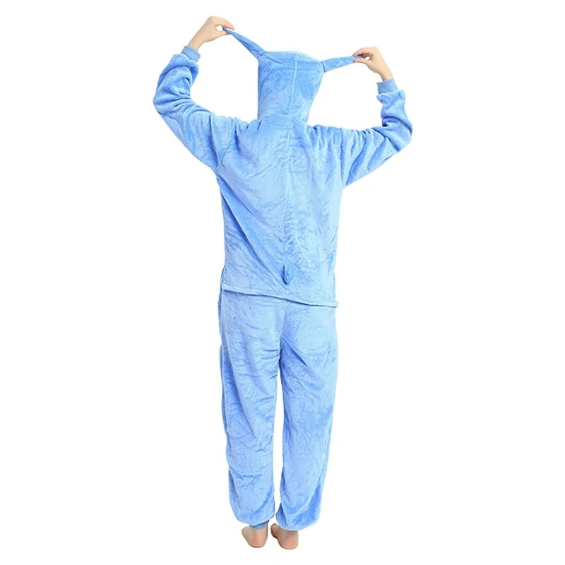 Anime Stitch Cosplay Pajamas Anime Stitch Angel Cute Costume Jumpsuit Pajamas Hooded Sleepwear Christmas Costume for Men Women