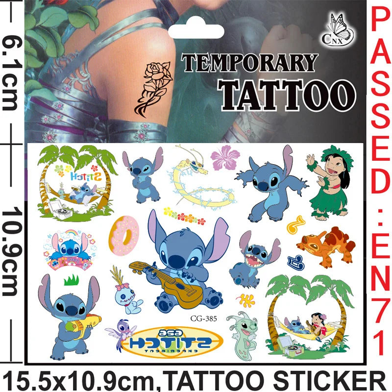 New Interstellar Baby Stitch Cartoon Tattoo Stickers Children Stitch Water Transfer Disposable Tattoo Stickers Toys Kawaii Gift
