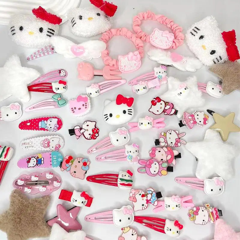 19Pcs Suit Hello Kitty Hair Clip Hairpin for Girls Children's Cinnamoroll Hello Kitty Accessories Hairpin Bb Clip Girls Gifts
