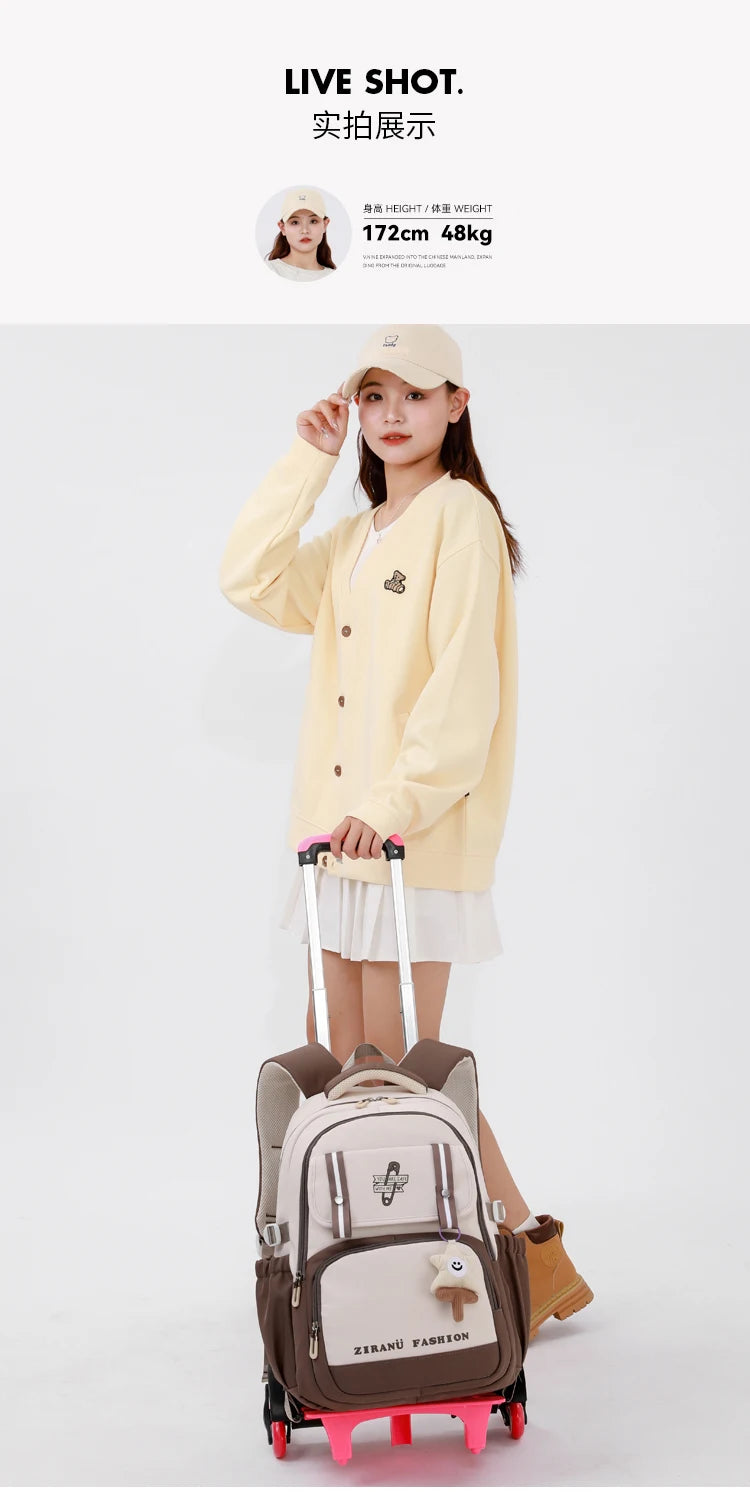 School Backpack with wheels Rolling Backpack for Girls Kids Student Wheeled Backpack Trolley School Bag Travel Trolley Luggage