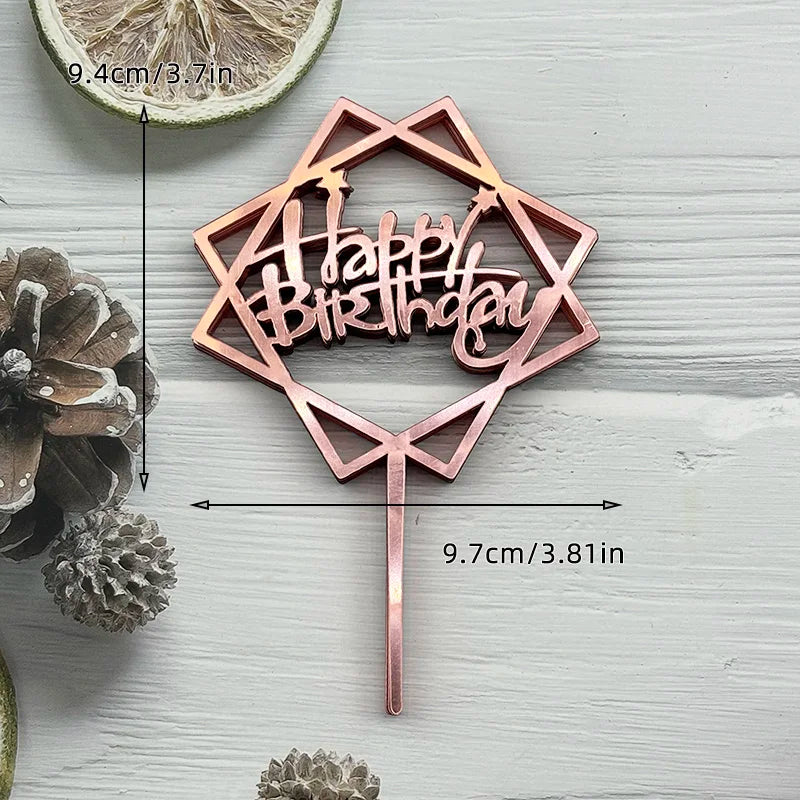 10 Pcs Acrylic Happy Birthday Cake Topper Pink Gold Silver Acrylic Kids Men Women Cake Decorations for Baby Shower Gift Supplies