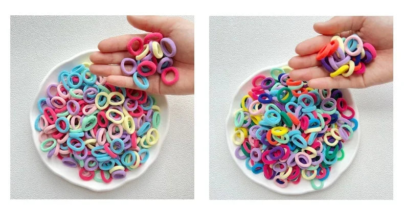 50/100/200PCS Colorful Basic Nylon Ealstic Hair Ties for Girls Ponytail Hold Scrunchie Rubber Band Kids Basic Hair Accessories