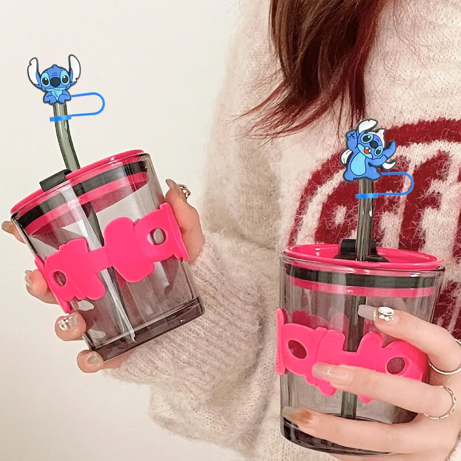 8pcs Lilo and Stitch Straw Cover Cap for Stanley Straw Topper Reusable Straw Tip Covers for Stanley Cup Accessories Party Decora