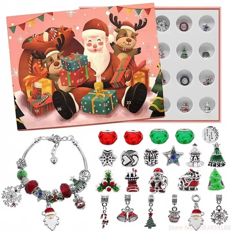New Hot Stitch Mickey Christmas Advent Calendar Bracelets 24 Days Xmas Countdown Calendar Diy Jewelry Making Kit Girl Xmas Gifts