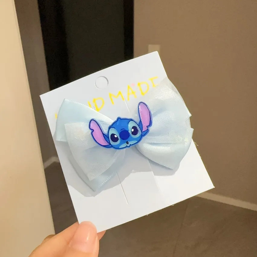 Stitch Girls Bow Hairpin Kawaii Angel Hairclip Headwear Cartoon Cute Hair Accessories Funny Kids Birthday Gifts