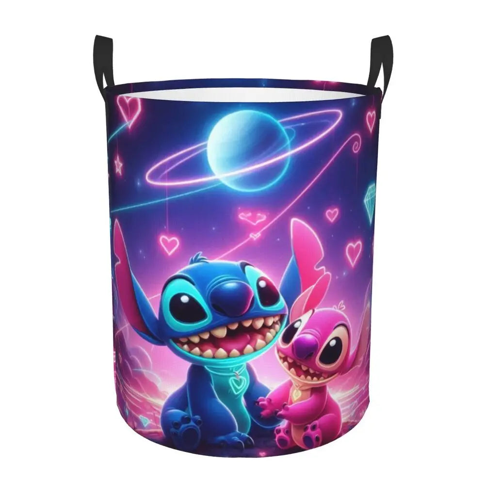 Custom I Love Stitch Laundry Basket Collapsible Toy Clothes Hamper Storage Bin for Kids Nursery