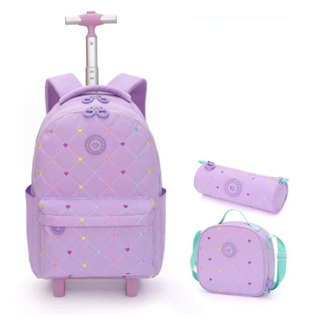 Rolling Backpack for Girls School Backpack with wheels Girls Travel Backpack Suitcases with Wheels Kids Backpack with Lunch Box