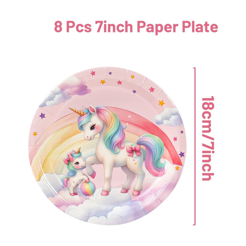 Rainbow Unicorn Disposable Tableware Happy 1st Birthday Party Decorations Kids Unicorn Theme Wedding Baby Shower Girls Supplies