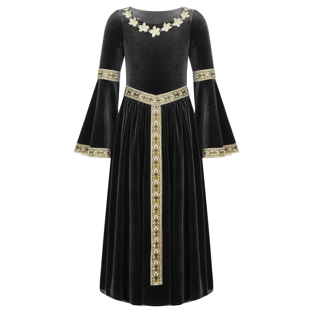 Girls Medieval Renaissance Velvet Dress Princess Queen Cosplay Costume Christmas Xmas Halloween New Year Carnival Party Dress