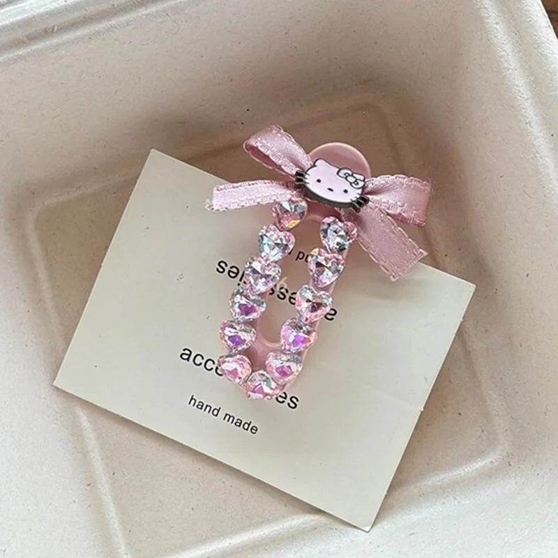 Sanrio Hello Kitty Hairpin Cute Cartoon KT Cat Rhinestone Inlay Hair Clip Charm Girls Hair Accessories Holiday Gifts