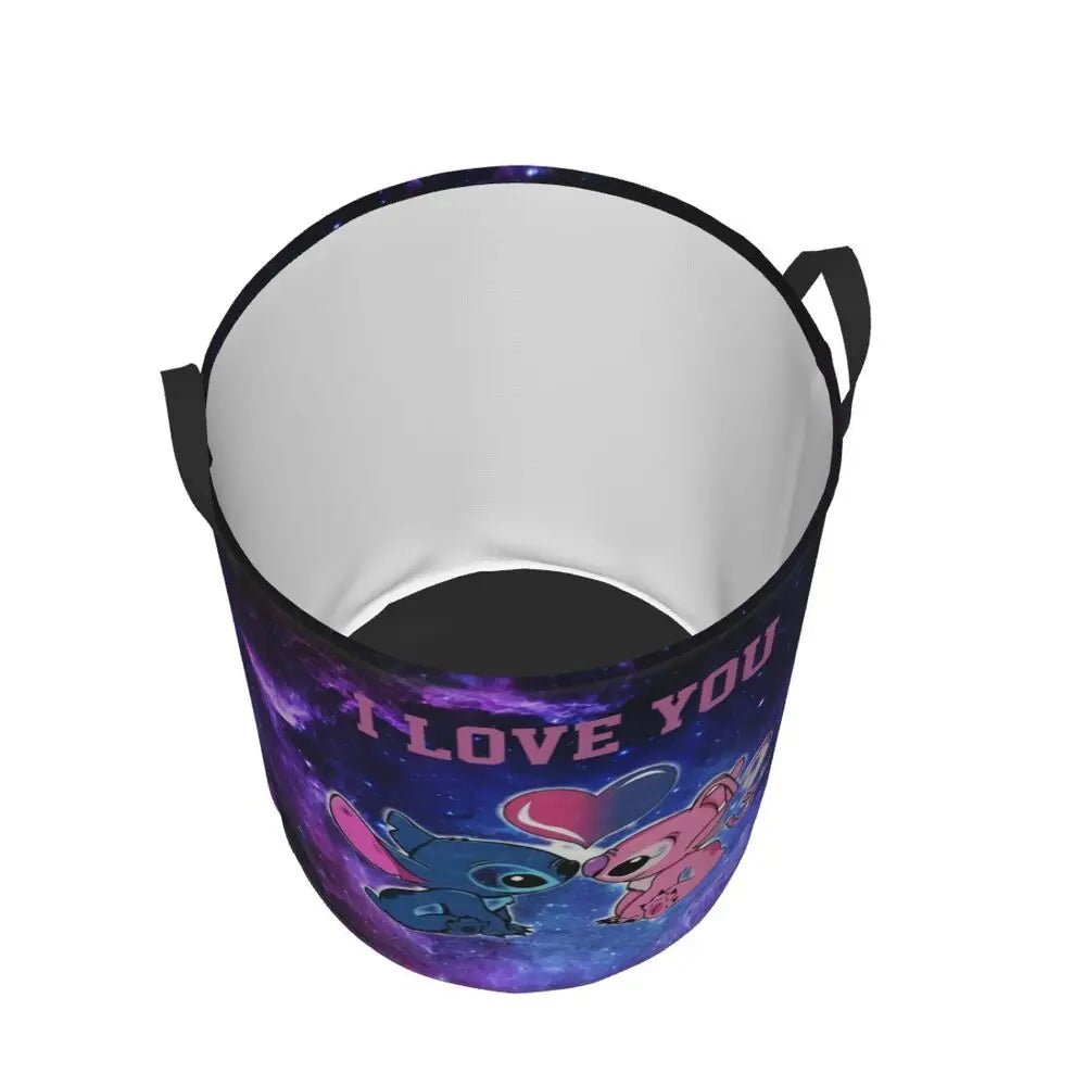 Custom I Love Stitch Laundry Basket Collapsible Toy Clothes Hamper Storage Bin for Kids Nursery