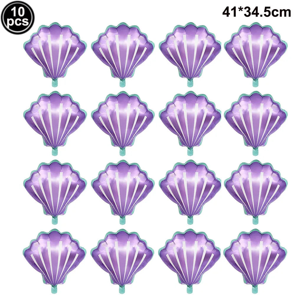 Mermaid Party Balloon 10pcs Mini Shell Foil Balloon Mini Mermaid Shape Balloons Girls Birthday Mermaid Themed Party Supplies