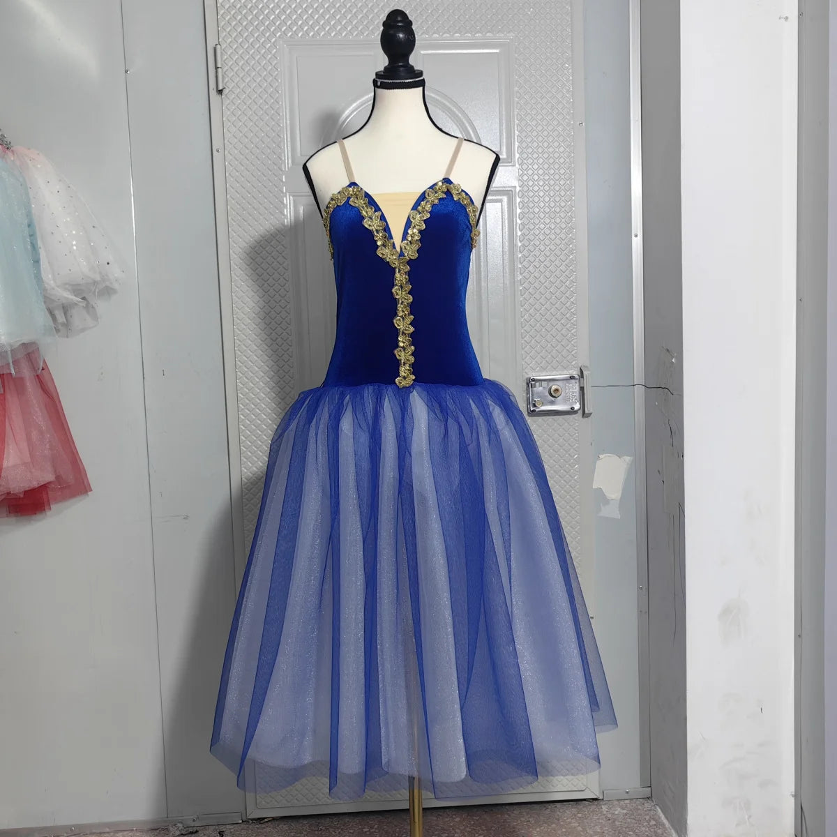Blue Ballet Tutu Skirts Performance Costumes Princess Dance Practice Long Romantic Dress
