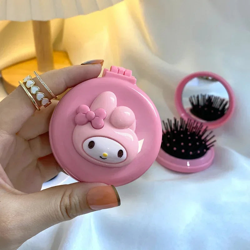 Sanrio Makeup Mirror Hello Kitty Kuromi My Melody Folding Airbag Comb for Women Portable Mirror Air Cushion Comb Girls Gift