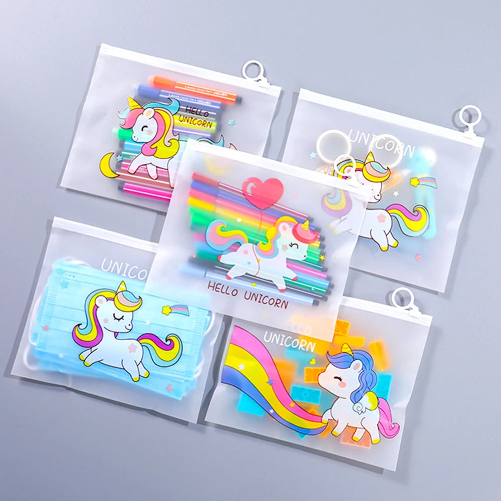 10pcs 21x17cm Cute Unicorn Cartoon File Storage Bag, Transparent Zipper Storage Bag,Birthday Gift Bag,Baby Shower
