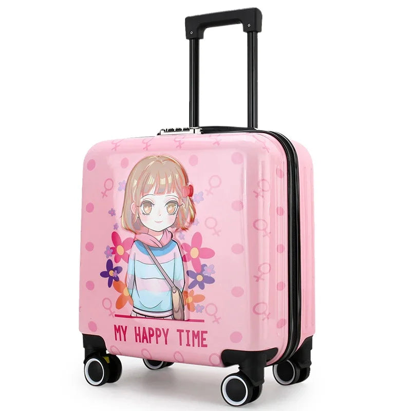 New cartoon kids travel suitcase on wheels,carry on cabin trolley luggage bag,girls rolling luggage case,children gift,suitcase