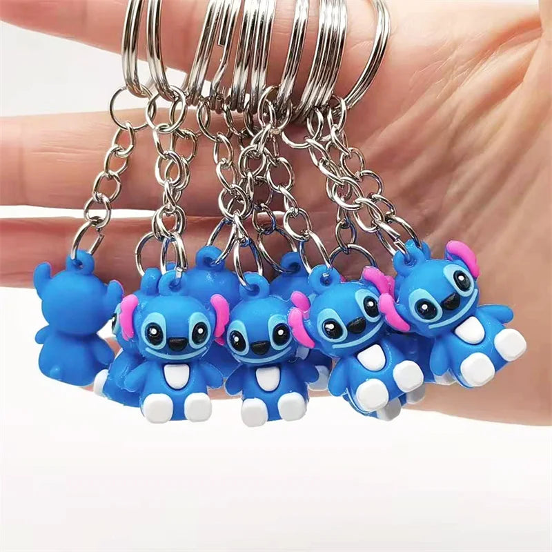 10Pcs/Lot Cartoon Cute Disnesy Stitch Mini Keychain Kawaii Doll Keyring Fashion Bag Cute Ornament Pandent for Girls Gifts Toys