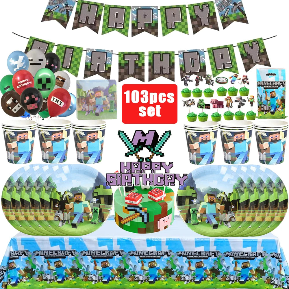 Birthday Party Decoration Paper Tableware Set 9inch Dish Plate Cup Backdrop Baby Shower Party Supplie Birthday Flag Banner Gifts