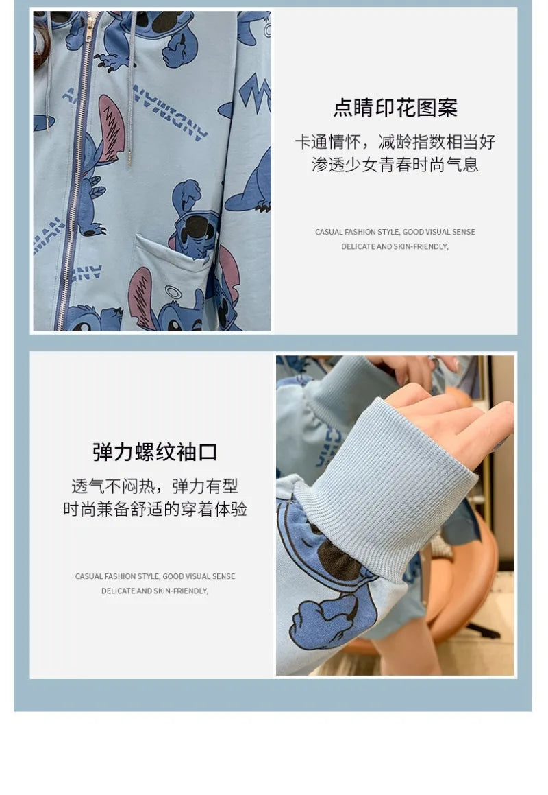 New Lilo and Stitch Hooded Sweatshirt Kawaii Women's Loose Top Thin Design Anime Printed Accessories Cartoon Cardigan Jacket