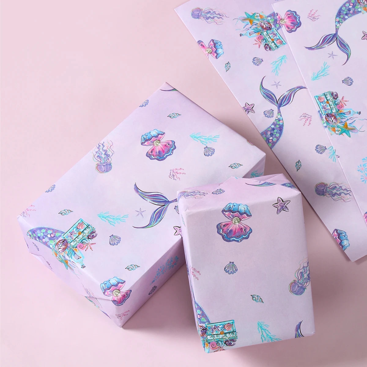 Mermaid DIY Gift Wrapping Paper Mermaid Theme Birthday Party Decor Kids Girl Baby Shower Wedding Party Gift Decor Supplies