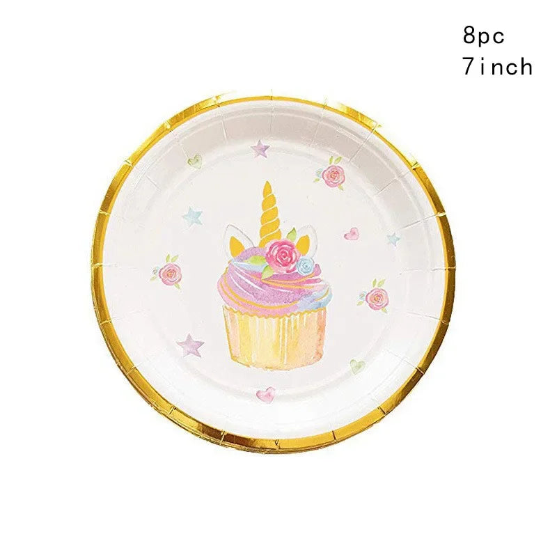 Unicorn Disposable Tableware Unicorn Party Supplies Paper Plates Napkins Happy Unicorn Birthday Party Decor Rainbow Horse Girl