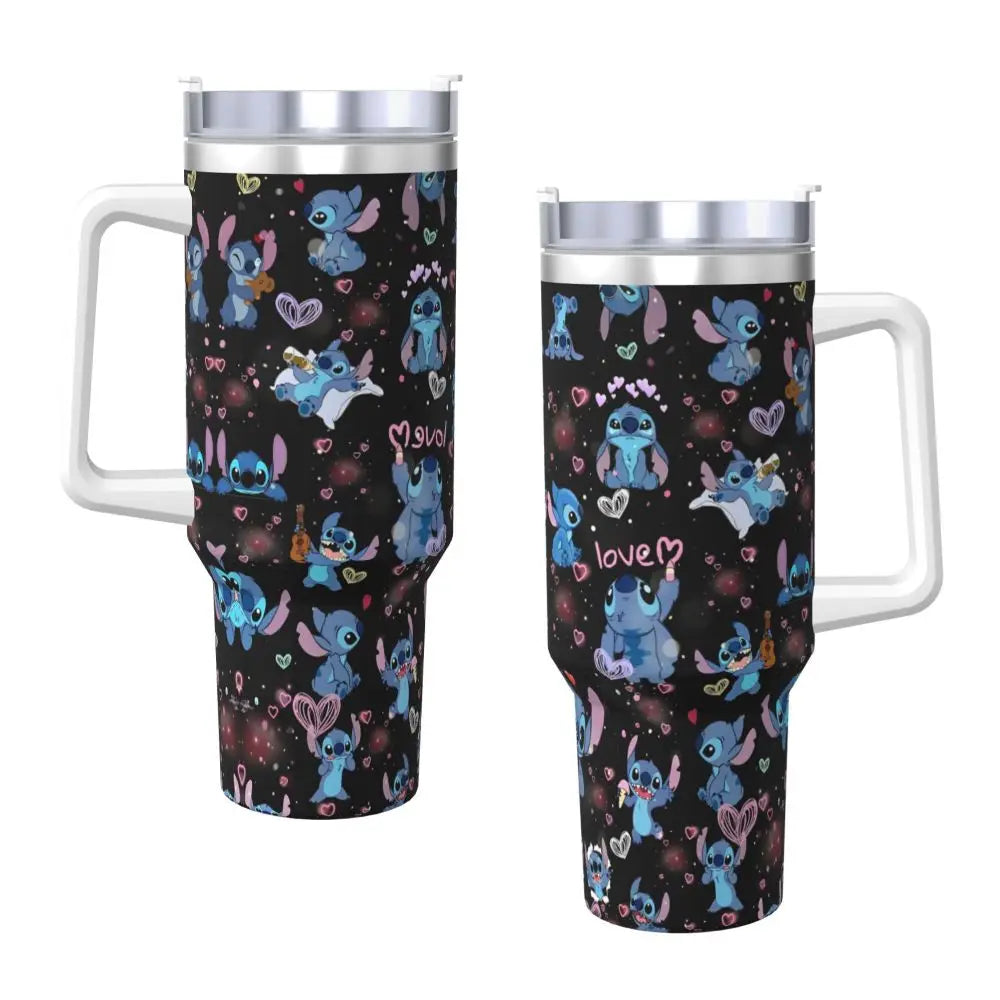 Stainless Steel Tumbler   Stitch Mugs Cup With Straws Travel Cold and Hot Water Bottle Heat Preservation 40oz Thermal Mug