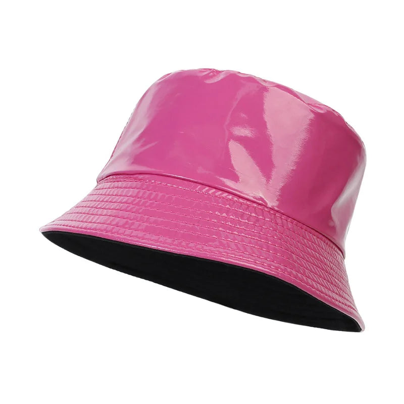 2023 Fashion Bucket Hat Women Girls Leather Solid Panama Caps Men Hiking Hat Fishing Cap Foldable Hip-Hop Street Waterproof Hat
