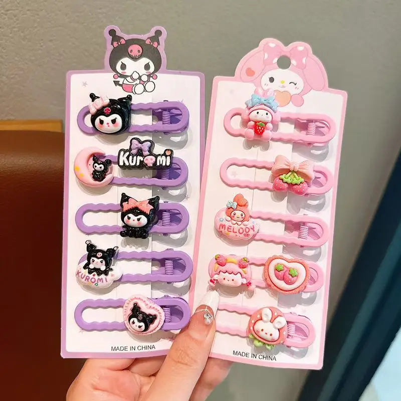 Sanrio Kids Hair Clips Set Cartoon Barrettes for Girls Soft Hairpins with 3D Charm Non-Slip Side Bangs Clips Hair Accessories