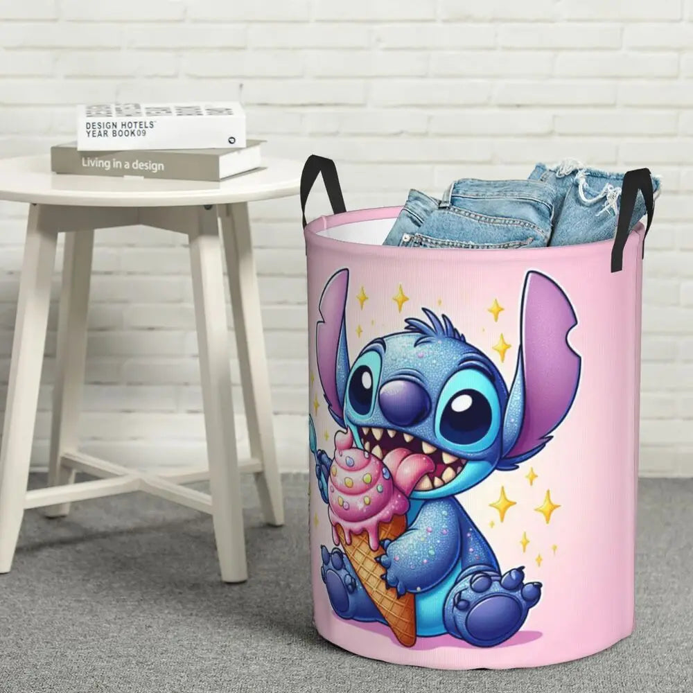 Customized SLilo And Stitch Cartoon Laundry Hamper Large Storage Basket Anime Kids Nursery Toy Organizer