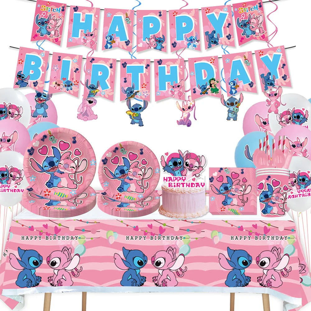 New Lilo&Stitch Birthday Party Supplies Baby Shower Girl's Favorite Digital Cartoon Balloon Set Backdrop Holiday DIY Decoration
